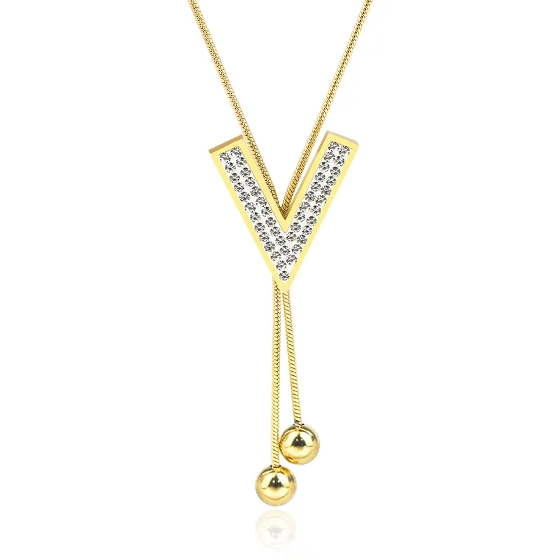 Gold Plated Initial V Zircon Diamond Necklace Gold Plated Initial V Zircon Diamond Necklace
