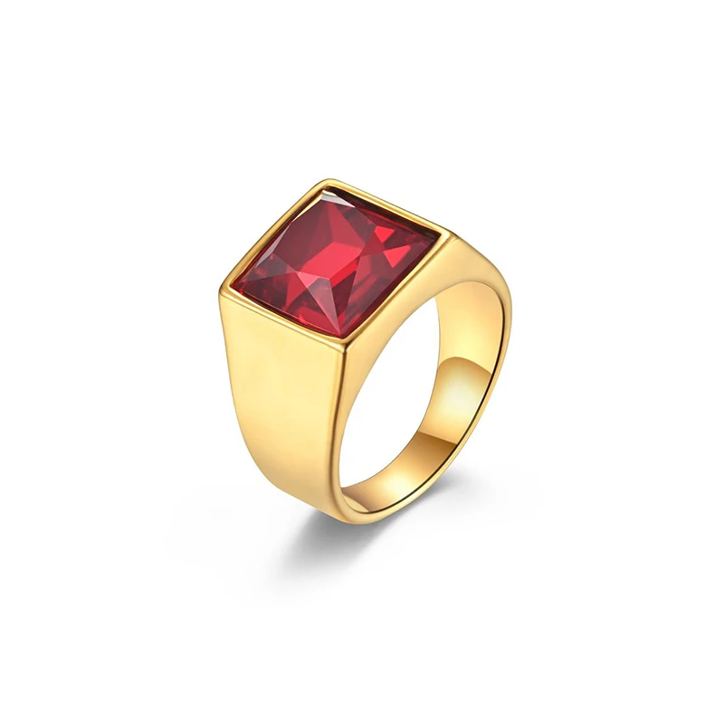 Men's Stainless Steel Gold Plated Ring With Square Gemstone Men's Stainless Steel Gold Plated Ring With Square Gemstone