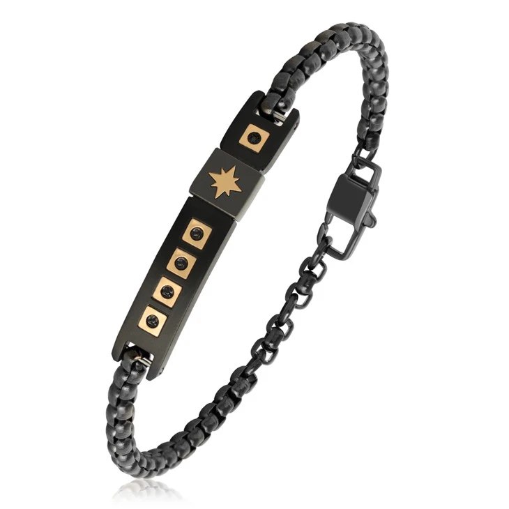 316L Stainless Steel Black Plated Bracelet With 18K Gold & Moissanite – Wholesale & Customizable 316L Stainless Steel Black Plated Bracelet With 18K Gold & Moissanite – Wholesale & Customizable
