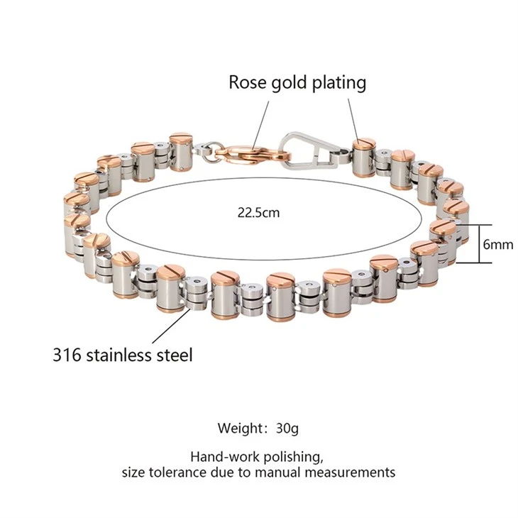 316L Stainless Steel Cylinder Link Rose Gold Accent Bracelet – Wholesale & Customizable high quality 316L Stainless Steel Cylinder Link Rose Gold Accent Bracelet – Wholesale & Customizable high quality