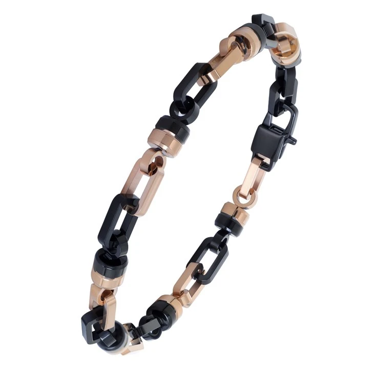 316L Stainless Steel Geometric Link black and rose gold Two-Tone Bracelet