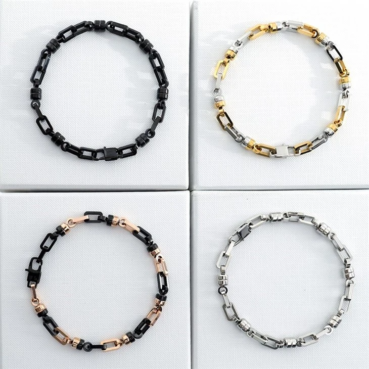 316L Stainless Steel Geometric four color Link Two-Tone Bracelet
