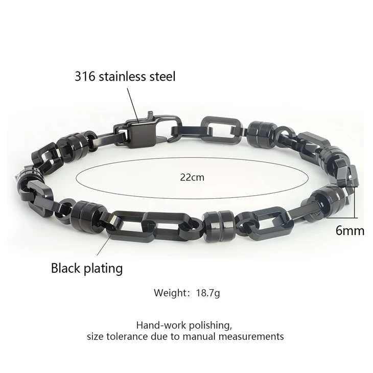 316L Stainless Steel Geometric Chain Two-Tone Bracelet Size Chart