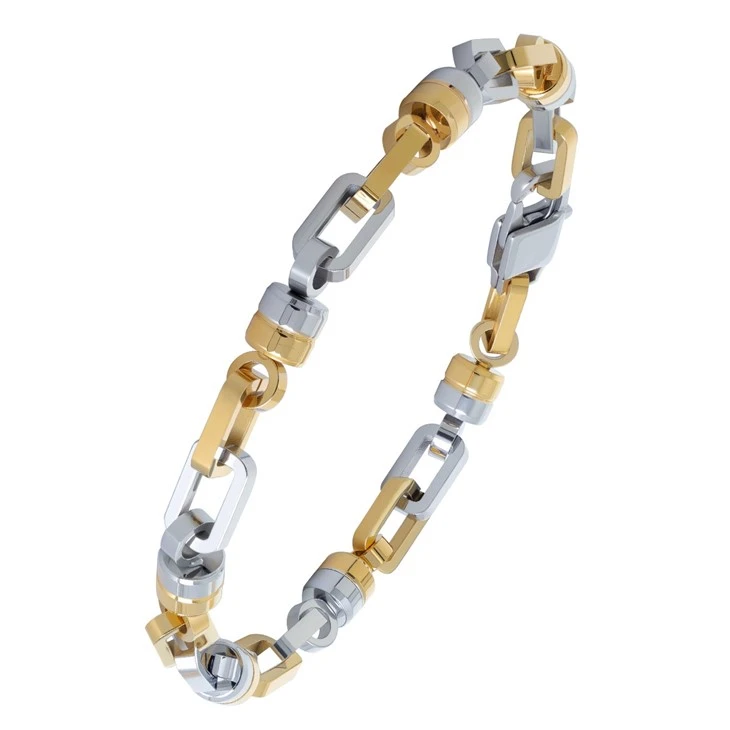 316L Stainless Steel Geometric Link gold and steel Two-Tone Bracelet