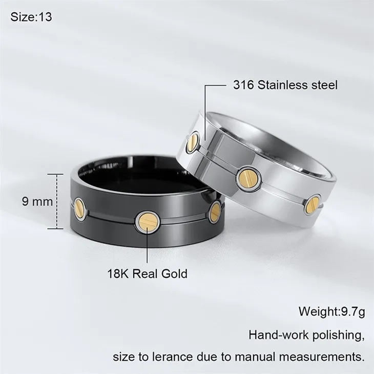 316L Stainless Steel 18K Gold Inlay Screw Detail Ring detail 316L Stainless Steel 18K Gold Inlay Screw Detail Ring detail