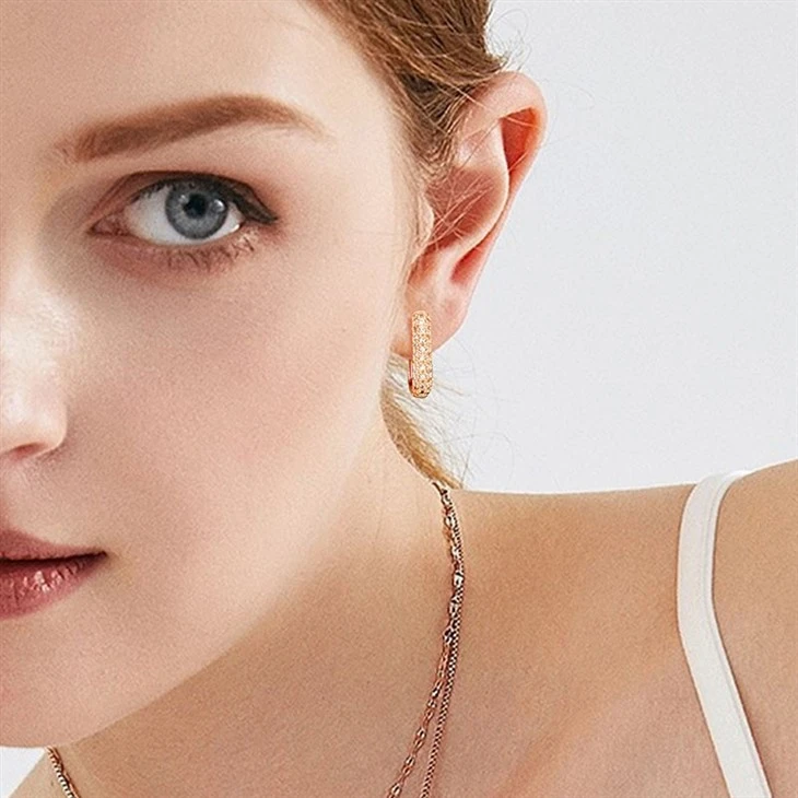 Brass PVD Rose Gold Geometric Pave Zircon Bar Earrings price Brass PVD Rose Gold Geometric Pave Zircon Bar Earrings price