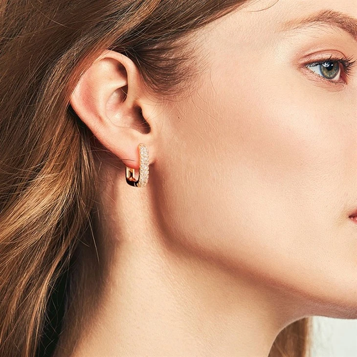 Brass PVD Rose Gold Geometric Pave Zircon Bar Earrings high quality Brass PVD Rose Gold Geometric Pave Zircon Bar Earrings high quality