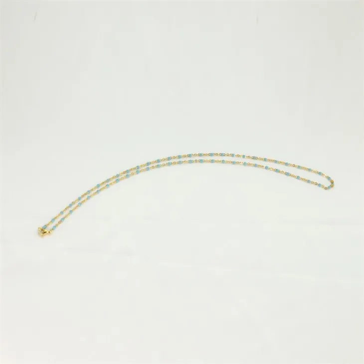 Blue Beaded Cable Chain Necklace high quality