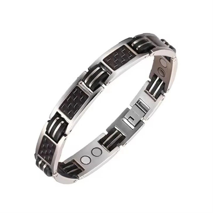 Carbon Fiber Titanium Double Neodymium Magnetic Silicone Bead Bracelets Carbon Fiber Titanium Double Neodymium Magnetic Silicone Bead Bracelets