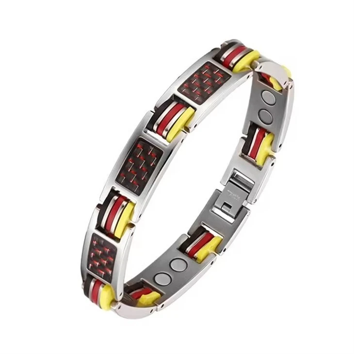 Carbon Fiber Titanium Double Neodymium Magnetic Silicone Bead Bracelets Carbon Fiber Titanium Double Neodymium Magnetic Silicone Bead Bracelets