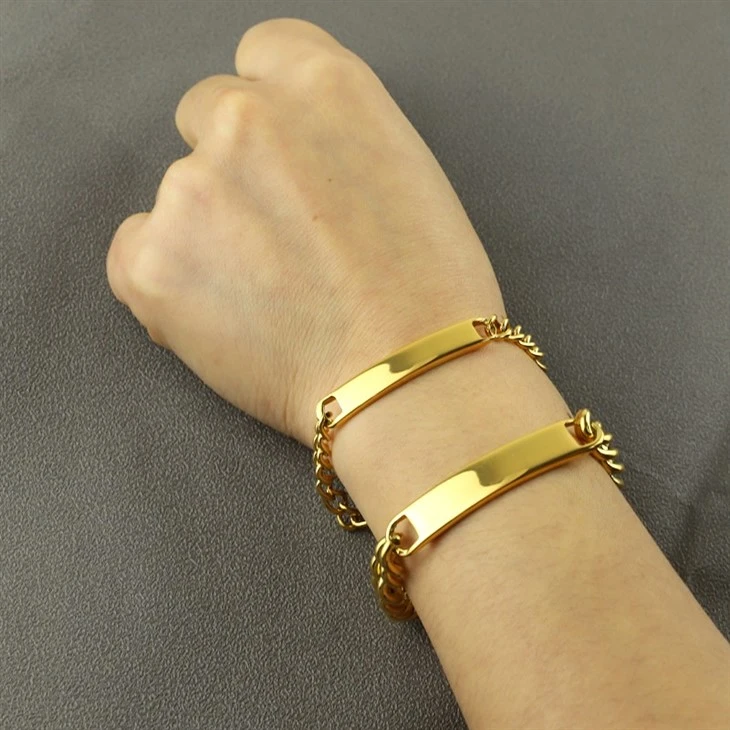Gold Polished ID Plate Cuban Chain Bracelet suppliers Gold Polished ID Plate Cuban Chain Bracelet suppliers