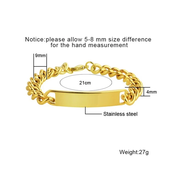 Gold Polished ID Plate Cuban Chain Bracelet factory Gold Polished ID Plate Cuban Chain Bracelet factory