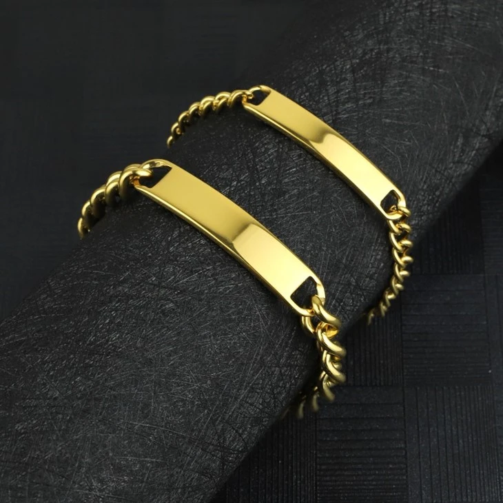 Gold Polished ID Plate Cuban Chain Bracelet high quality Gold Polished ID Plate Cuban Chain Bracelet high quality