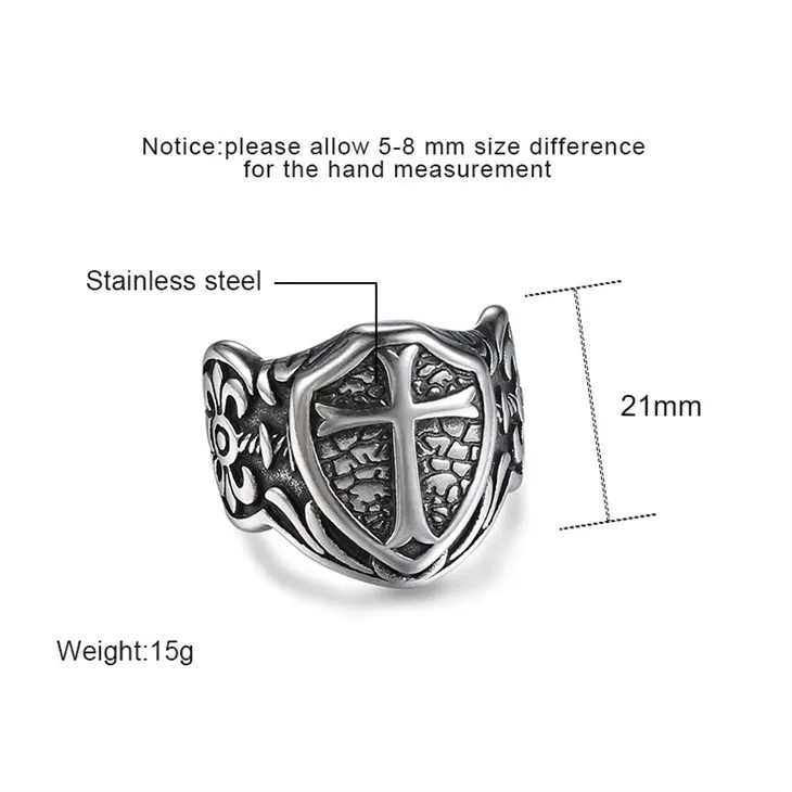 Shield Cross Relief Medieval Stainless Steel Ring factory Shield Cross Relief Medieval Stainless Steel Ring factory