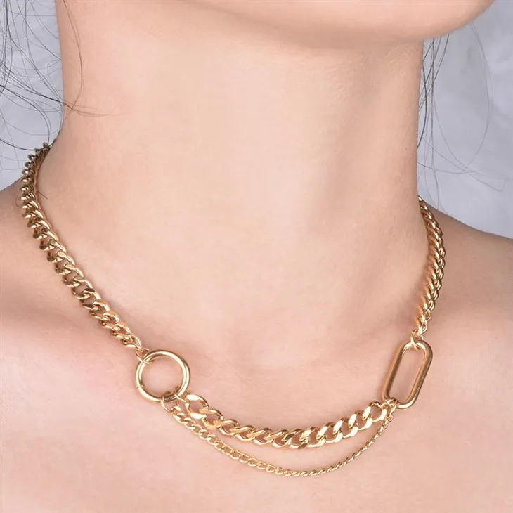 Stainless Steel Curb Chain Layered Necklace With Paperclip & Round Accents price Stainless Steel Curb Chain Layered Necklace With Paperclip & Round Accents price