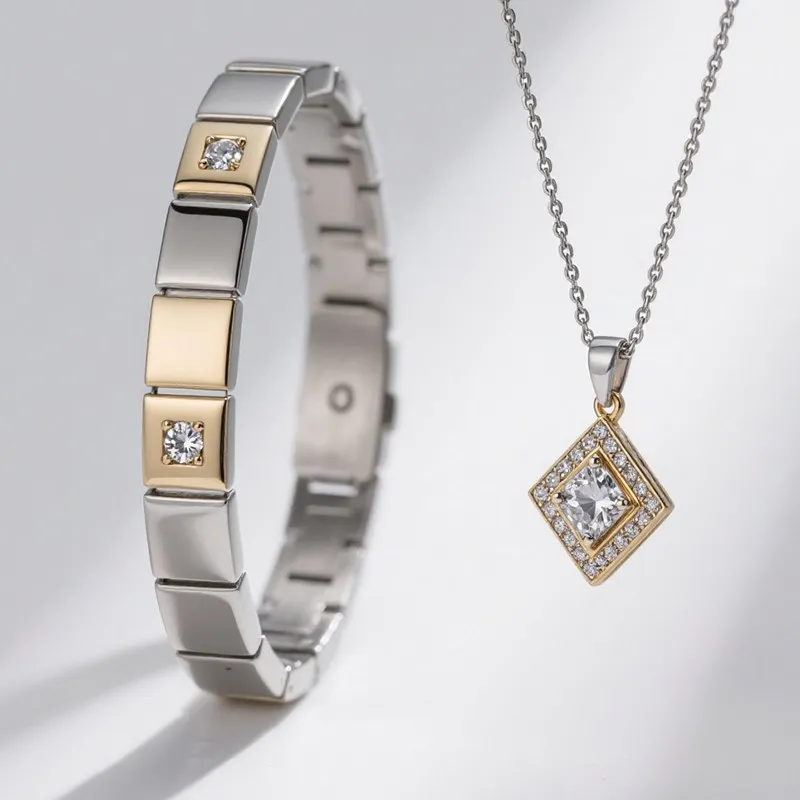 Titanium Jewelry Set with Diamond Accents Titanium Jewelry Set with Diamond Accents