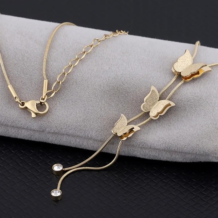Triple Butterfly Drop Pendant Necklace high quality
