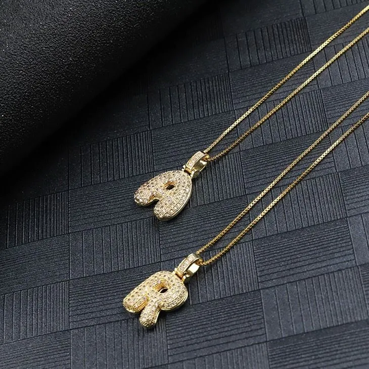 Pavé Zircon Bubble Letter Pendant Necklace (2) Pavé Zircon Bubble Letter Pendant Necklace (2)