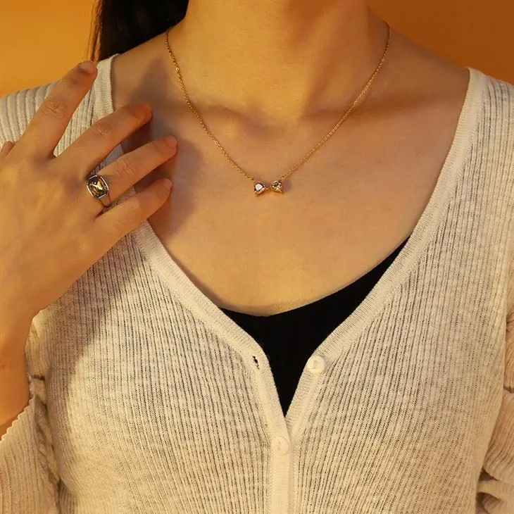 Heart Zircon Bow Pendant Necklace factory Heart Zircon Bow Pendant Necklace factory