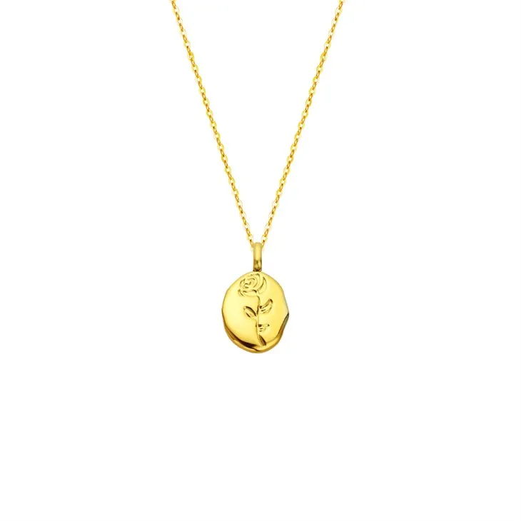 Gold Oval Rose Relief Pendant Necklace Gold Oval Rose Relief Pendant Necklace