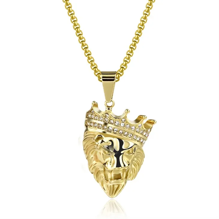 Gold Crown Lion Head Pendant Necklace Gold Crown Lion Head Pendant Necklace