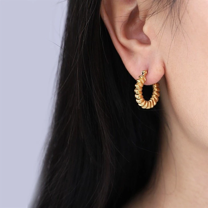 Stainless Steel PVD Polished Rope Twist Hoop Earrings high quality Stainless Steel PVD Polished Rope Twist Hoop Earrings high quality