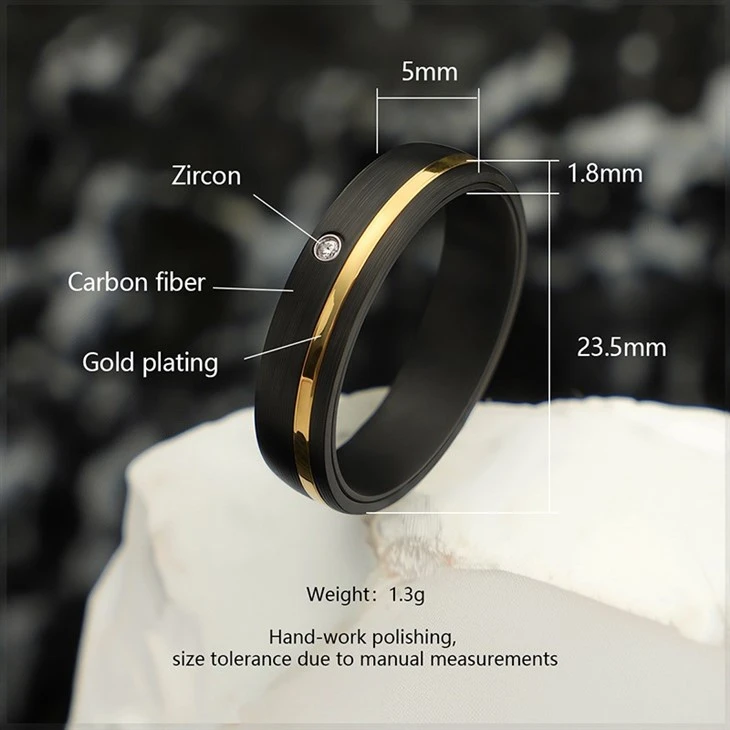 Carbon Fiber Gold Plated Ring With Zircon Inlay – Wholesale & Customizable price Carbon Fiber Gold Plated Ring With Zircon Inlay – Wholesale & Customizable price