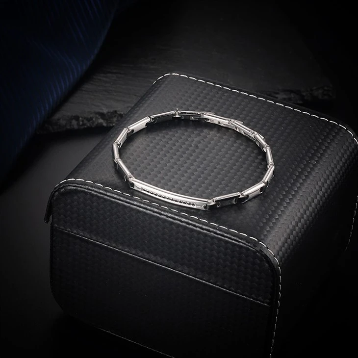 Slim Two-Tone Black Zircon Stainless Steel Bracelet best Slim Two-Tone Black Zircon Stainless Steel Bracelet best