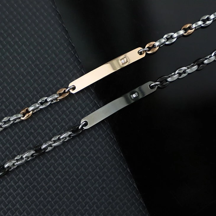 Single Zircon Accent Chain-Link Stainless Steel Bracelet high quality Single Zircon Accent Chain-Link Stainless Steel Bracelet high quality
